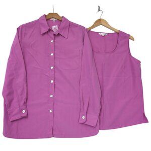 TravelSmith Top Set Womens M Pink Button Up & Tank 2 Piece Capsule Vacation